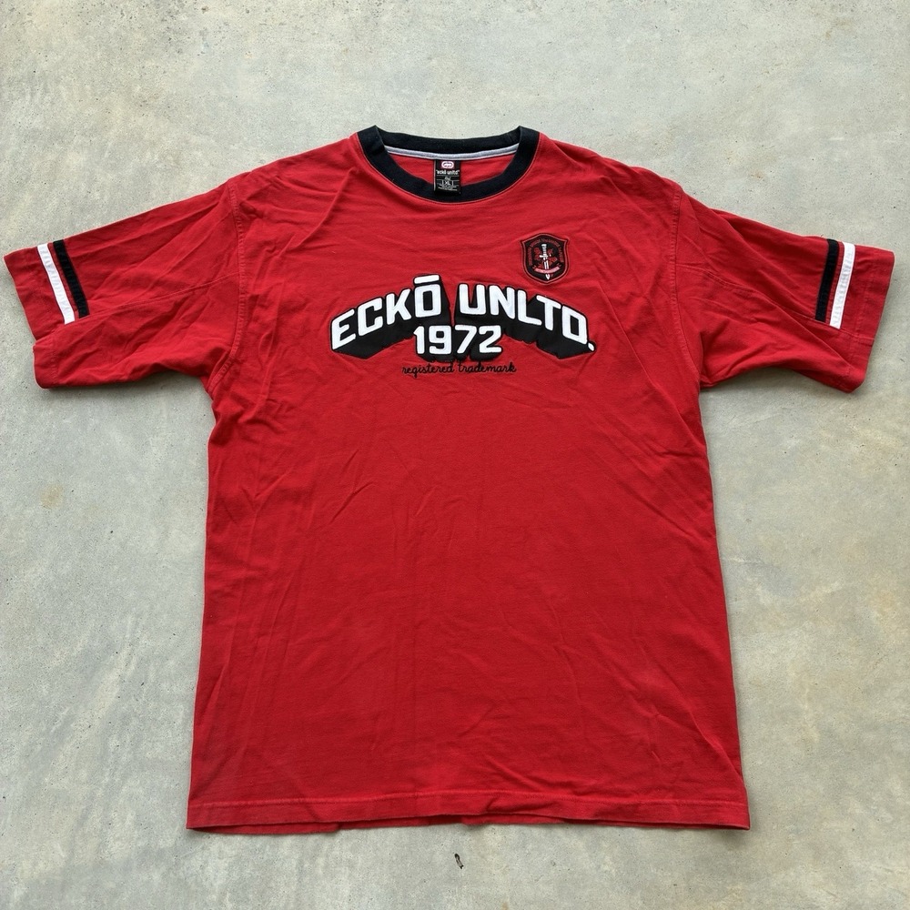 Vintage Y2K Ecko Unltd T-Shirt Men XL Ringer Embroidered Logo Red Knit Skater - Picture 1 of 6